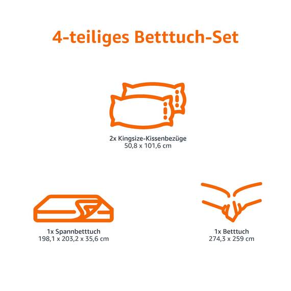Amazon Basics 4 Stück Bettlaken-Set aus Jersey, für Doppelbetten King, Dunkelgrau, Einfarbig