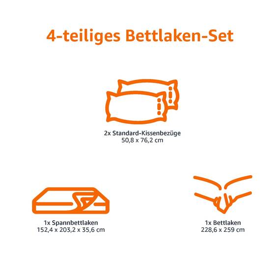 Amazon Basics Bettwäsche-Set aus Meliertem Baumwoll-Jersey - Queensize-Bettgröße, Hellgrau mit Leichtem und Atmungsaktivem Spannbettlaken (1x), Betttuch (1x) und Kissenbezügen (2x), 4 Stück, Einfarbig