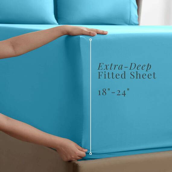 Hearth & Harbor Luxuriöses, weiches 6-teiliges Bettwäsche-Set mit extra tiefen Taschen Passend für Matratzen bis 53,3 cm, doppelt gebürstete Bettlaken und Kissenbezüge, Mikrofaser, Beach Blue, Twin