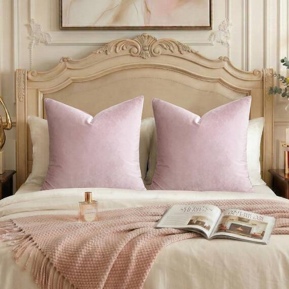 Gigizaza, dekorativer Kissenbezug, 2er-Set, für Sofakissen, lila, Samt, 66 x 66 cm