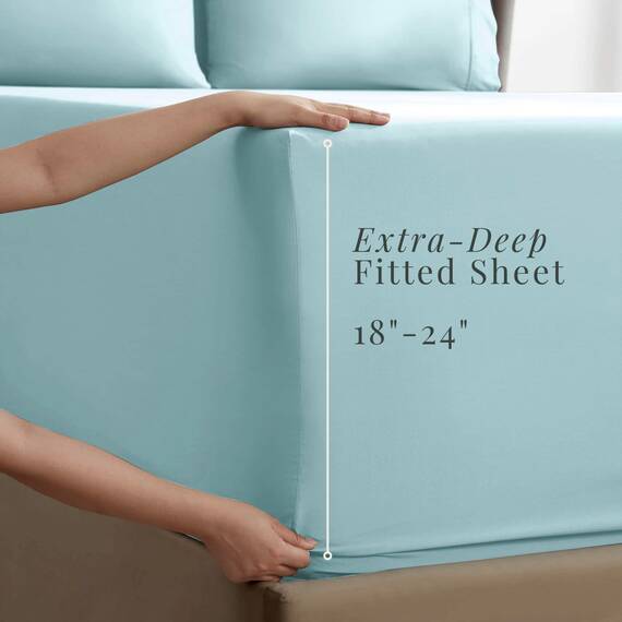 Hearth & Harbor Luxuriöses, weiches 6-teiliges Set mit extra tiefen Taschen Passend für Matratzen bis 53,3 cm, doppelt gebürstete Bettwäsche und Kissenbezüge, Mikrofaser, Aqua Blue, Split King Size, 6
