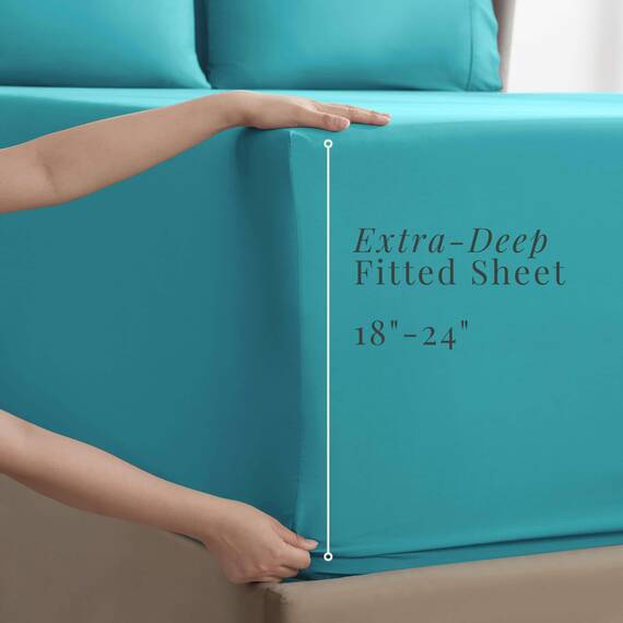 Hearth & Harbor 6 Piece Bed Sheet Set Extra Deep Pocket, Fits Mattress from 18-24 inces Depth, Split King, Teal