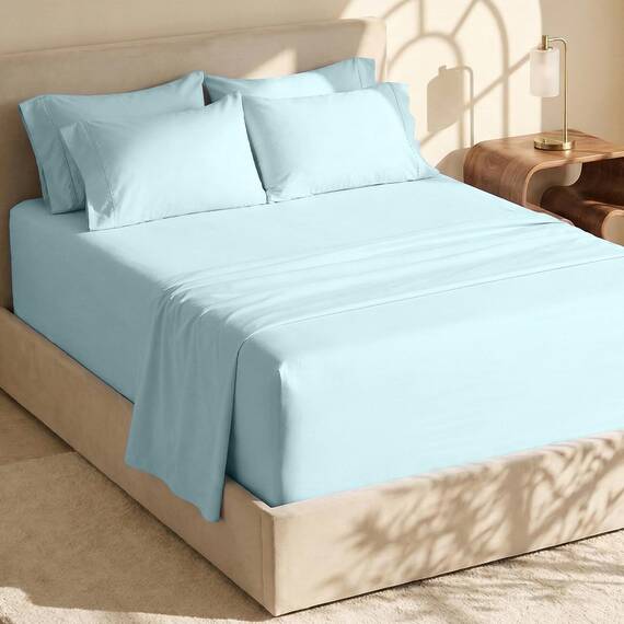 Hearth & Harbor Luxuriöses, weiches 6-teiliges Set mit extra tiefen Taschen Passend für Matratzen bis 53,3 cm, doppelt gebürstete Bettwäsche und Kissenbezüge, Mikrofaser, Aqua Blue, Split King Size, 6