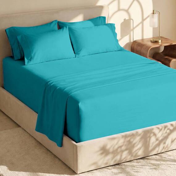 Hearth & Harbor 6 Piece Bed Sheet Set Extra Deep Pocket, Fits Mattress from 18-24 inces Depth, Queen, Teal