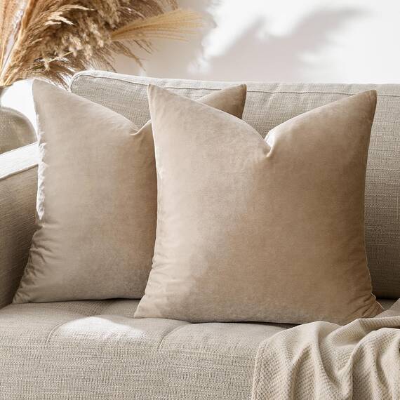 GIGIZAZA, dekorative Kissenbezüge, 50 x 50 cm, 2-er-Set, Samt, Boho, Taupe, quadratisch, für Couch, für Sofakissen