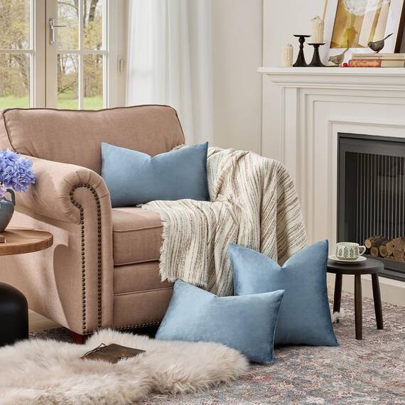 GIGIZAZA, dekorative Lendenkissenbezüge aus Samt, für Sofa, Bett, 2 Stück, graublau, 30,5 x 50 cm