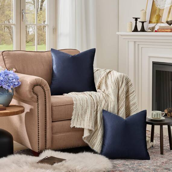 GIGIZAZA Dekorativer Couch-Kissenbezug, Set mit 2 Sofakissen, 45,7 x 45,7 cm, blau, quadratisch, Bauernhaus-Samt-Wurfkissen