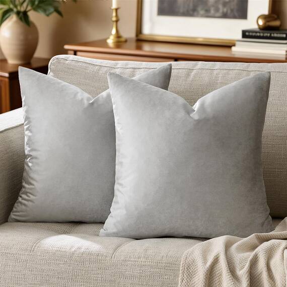 GIGIZAZA Silbergraue Samt-Kissenbezüge, quadratisch, modern, dekorative Kissen für Wohnzimmer, Couch, luxuriöse, kleine Kissenbezüge, 45,7 x 45,7 cm, 2 Stück