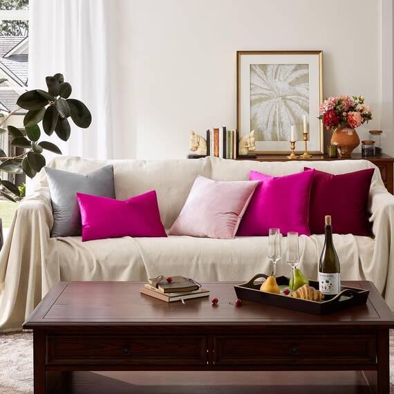 Gigizaza, dekorative Kissenbezüge, Samt, für Sofa, Couch, 2 Stück, 50 x 50 cm, pink (Hot Pink)