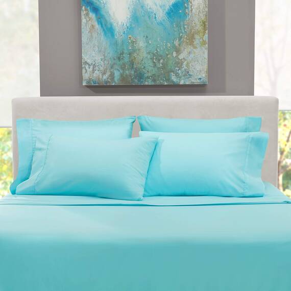 Hearth & Harbor Luxuriöses, weiches 6-teiliges Set mit extra tiefen Taschen Passend für Matratzen bis 53,3 cm, doppelt gebürstete Bettwäsche und Kissenbezüge, Mikrofaser, Aqua Blue, Split King Size, 6