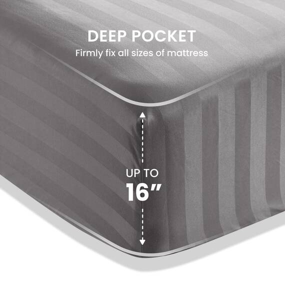 SLEEP ZONE Gestreiftes kühlendes Queen-Bettwäsche-Set – Spannbettlaken und Kissenbezüge-Sets 4-teilig – superweiches gestreiftes Bettlaken, pflegeleicht, Tiefe Tasche (Gull Grey, Queensize)