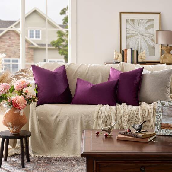 Gigizaza, dekorative Kissenbezüge aus Samt, 46 x 46 cm, für Sofa, Bett, 2 Stück, violett
