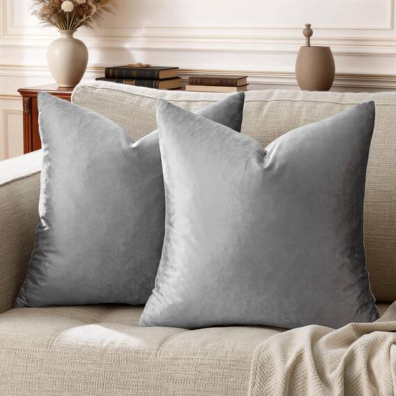 GIGIZAZA, dekorative Kissenbezüge, 61 x 61 cm, 2-er-Set, Samt, Boho, grau, quadratisch, für Couch, für Sofakissen