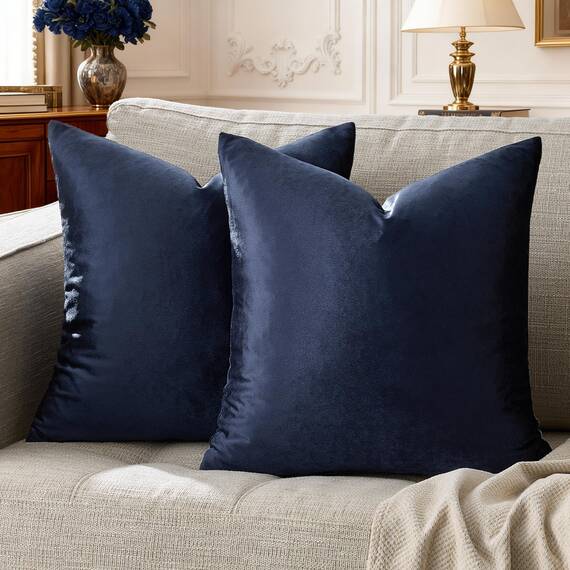 GIGIZAZA Dekorativer Couch-Kissenbezug, Set mit 2 Sofakissen, 45,7 x 45,7 cm, blau, quadratisch, Bauernhaus-Samt-Wurfkissen