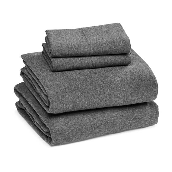 Amazon Basics 4 Stück Bettlaken-Set aus Jersey, für Doppelbetten, Full, Dunkelgrau, Einfarbig
