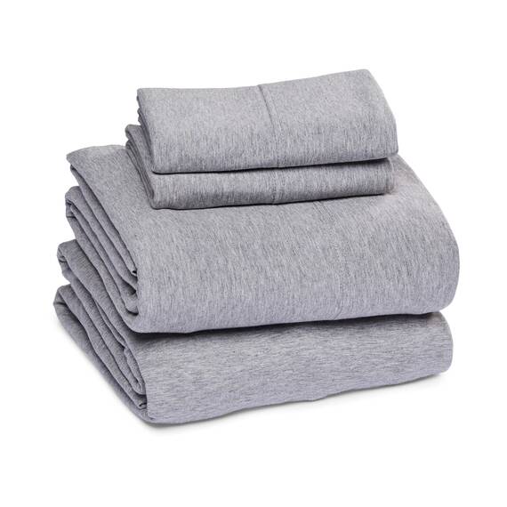 Amazon Basics 4 Stück Bettlaken-Set aus Jersey, für Doppelbetten King, Hellgrau, Einfarbig