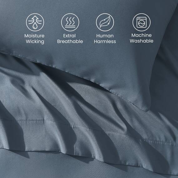 SLEEP ZONE Superweiches, kühlendes Queen-Bettwäsche-Set, 4-teilig, pflegeleichtes Spannbettlaken- und Kissenbezug-Set, knitterfrei, lichtbeständig, Tiefe Tasche 40,6 cm (Flint Blue, Queen)