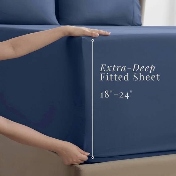 Hearth & Harbor 6 Piece Bed Sheet Set Extra Deep Pocket, Fits Mattress from 18-24 inces Depth, Full, Navy Blue