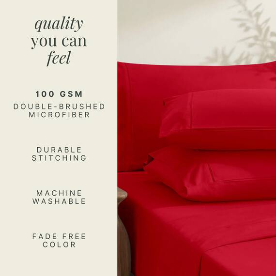 Hearth & Harbor 4 Piece Bed Sheet Set Extra Deep Pocket, Fits Mattress from 18-24 inces Depth, Twin, Cherry Red