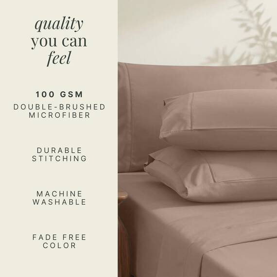 Hearth & Harbor 6 Piece Bed Sheet Set Extra Deep Pocket, Fits Mattress from 18-24 inces Depth, Split King, Taupe