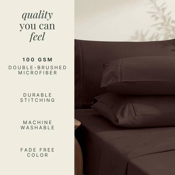Hearth & Harbor 4 Piece Bed Sheet Set Extra Deep Pocket, Fits Mattress from 18-24 inces Depth, Twin, Brown