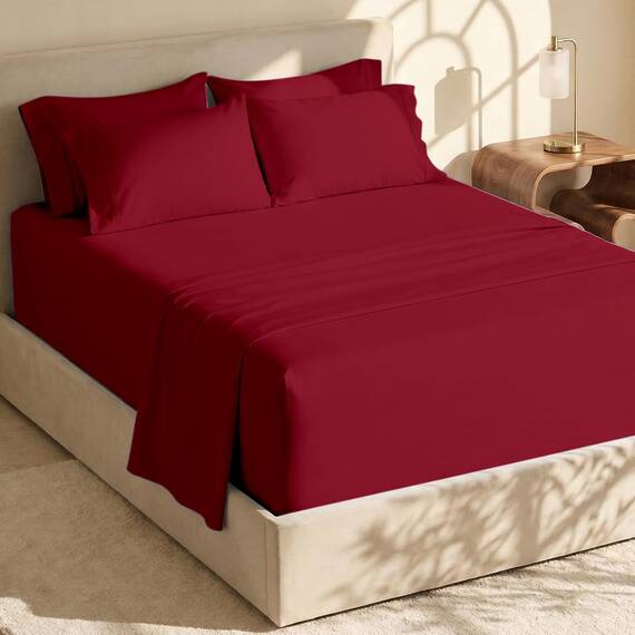 Hearth & Harbor 6 Piece Bed Sheet Set Extra Deep Pocket, Fits Mattress from 18-24 inces Depth, King, Burgundy
