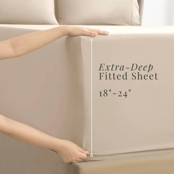 Hearth & Harbor 6 Piece Bed Sheet Set Extra Deep Pocket, Fits Mattress from 18-24 inces Depth, Queen, Cream