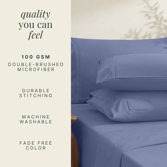 Hearth & Harbor 6 Piece Bed Sheet Set Extra Deep Pocket, Fits Mattress from 18-24 inces Depth, Queen, Steel Blue