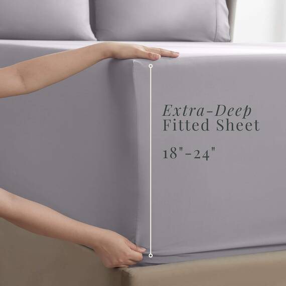Hearth & Harbor Extra Tiefe Bettlaken – passend für Matratzen mit Einer Tiefe von 45,7-61 cm – extra Tiefe Bettlaken für Doppelbetten – Bettlaken für Doppelbetten mit tiefen Taschen – Helles