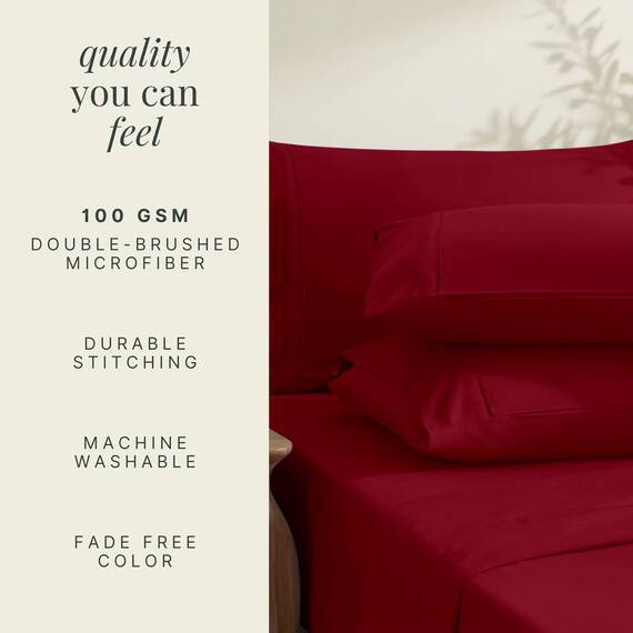 Hearth & Harbor 6 Piece Bed Sheet Set Extra Deep Pocket, Fits Mattress from 18-24 inces Depth, Queen, Burgundy
