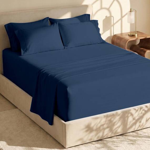 Hearth & Harbor 6 Piece Bed Sheet Set Extra Deep Pocket, Fits Mattress from 18-24 inces Depth, Full, Navy Blue