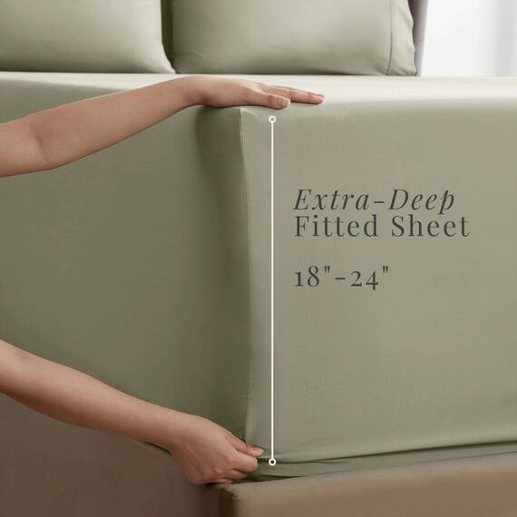 Hearth & Harbor 4 Piece Bed Sheet Set Extra Deep Pocket, Fits Mattress from 18-24 inces Depth, Twin XL, Sage