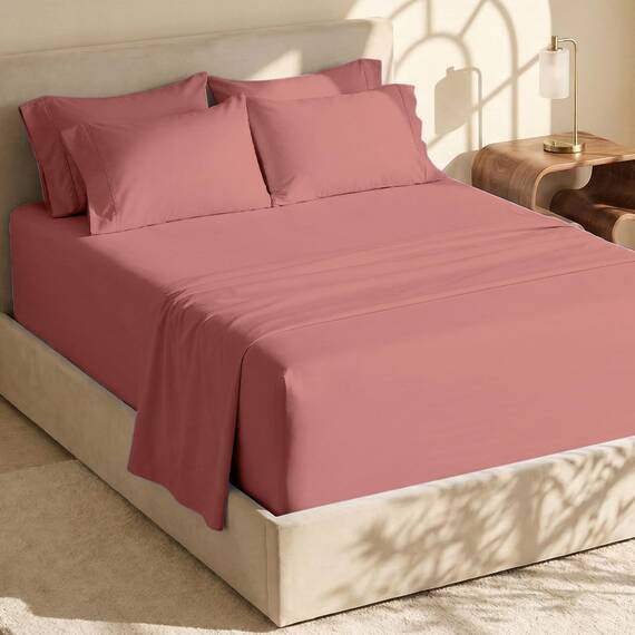 Hearth & Harbor 6 Piece Bed Sheet Set Extra Deep Pocket, Fits Mattress from 18-24 inces Depth, California King, Misty Rose