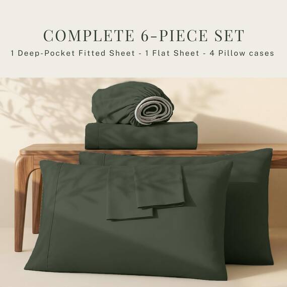 Hearth & Harbor Bettwäsche-Set, extra tiefes Spannbettlaken, luxuriöses, weiches 6-teiliges Set, passend für Matratzen bis 53,3 cm, doppelt gebürstet, Bettlaken und Kissenbezüge