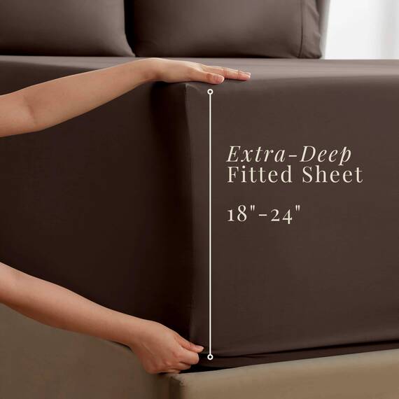 Hearth & Harbor Extra Tiefe Spannbettlaken für King-Size-Betten – passend für Matratzen mit Einer Tiefe von 45,7-61 cm – extra Tiefe Bettlaken – 6-teiliges Kingsize-Bett – King-Size-Bett – braune