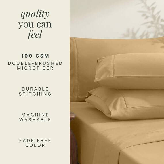 Hearth & Harbor 6 Piece Bed Sheet Set Extra Deep Pocket, Fits Mattress from 18-24 inces Depth, Queen, Camel