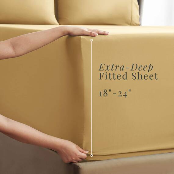 Hearth & Harbor 6 Piece Bed Sheet Set Extra Deep Pocket, Fits Mattress from 18-24 inces Depth, King, Camel