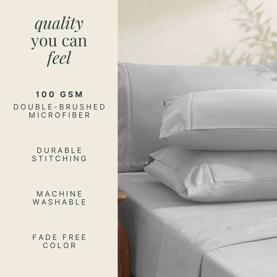 Hearth & Harbor 4 Piece Bed Sheet Set Extra Deep Pocket, Fits Mattress from 18-24 inces Depth, Twin, Silver