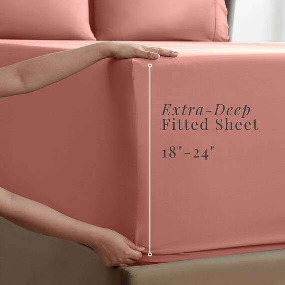 Hearth & Harbor 6 Piece Bed Sheet Set Extra Deep Pocket, Fits Mattress from 18-24 inces Depth, Split King, Misty Rose