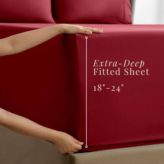 Hearth & Harbor 6 Piece Bed Sheet Set Extra Deep Pocket, Fits Mattress from 18-24 inces Depth, King, Burgundy