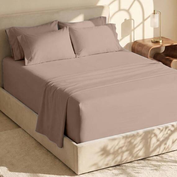 Hearth & Harbor 6 Piece Bed Sheet Set Extra Deep Pocket, Fits Mattress from 18-24 inces Depth, Split King, Taupe