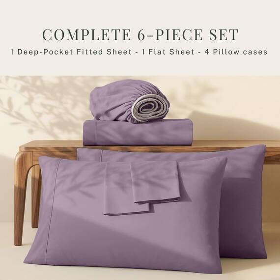 Hearth & Harbor Bettwäsche-Set, extra tiefes Spannbettlaken, luxuriöses, weiches 6-teiliges Set, passend für Matratzen bis 53,3 cm, doppelt gebürstet, Bettlaken und Kissenbezüge