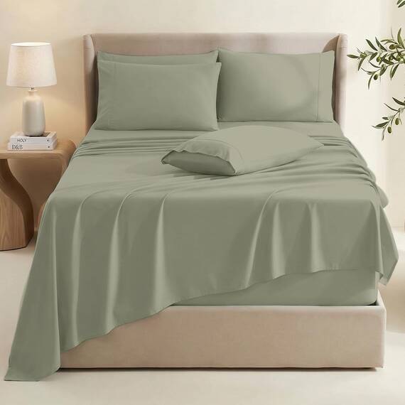Hearth & Harbor 4 Piece Bed Sheet Set Extra Deep Pocket, Fits Mattress from 18-24 inces Depth, Twin XL, Sage