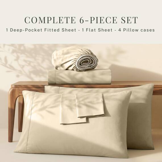 Hearth & Harbor Bettwäsche-Set, Twin XL, extra Tiefe Bettlaken – passend für Matratzen mit Einer Tiefe von 45,7–61 cm – 4-teiliges Set, Cremefarben