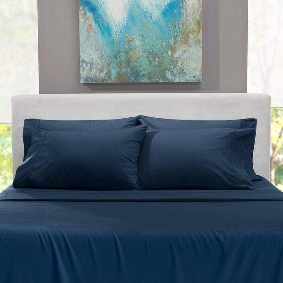 Hearth & Harbor 6 Piece Bed Sheet Set Extra Deep Pocket, Fits Mattress from 18-24 inces Depth, Full, Navy Blue