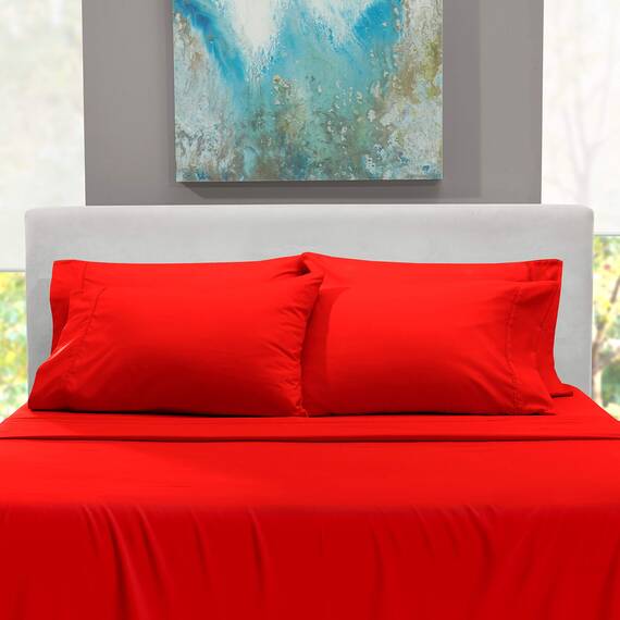 Hearth & Harbor 4 Piece Bed Sheet Set Extra Deep Pocket, Fits Mattress from 18-24 inces Depth, Twin, Cherry Red