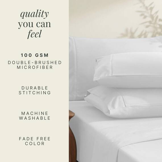Hearth & Harbor 6 Piece Bed Sheet Set Extra Deep Pocket, Fits Mattress from 18-24 inces Depth, Split King, White