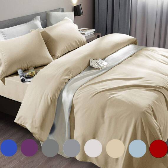 SONORO KATE Bettwäsche-Set, superweiche Mikrofaser, Fadenzahl 1800, luxuriös, ägyptische Bettlaken, passend für 45.7 - 61 cm tiefe Taschenmatratze, 6-teiliges Set (Beige, California King)