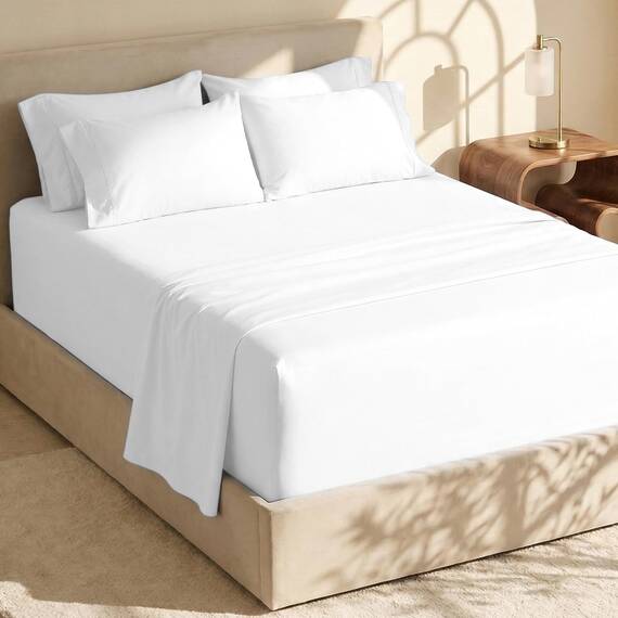Hearth & Harbor, Luxury Soft 6 Piece Bed Set Extra Deep Pocket Fitted Sheets Passend für Matratzen bis 53,3 cm, doppelt gebürstete Bettlaken und Kissenbezüge, Mikrofaser, Weiss/opulenter Garten, Queen