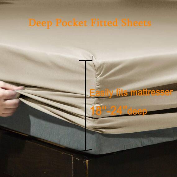 SONORO KATE Bettwäsche-Set, superweiche Mikrofaser, Fadenzahl 1800, luxuriös, ägyptische Bettlaken, passend für 45.7 - 61 cm tiefe Taschenmatratze, 6-teiliges Set (Beige, California King)